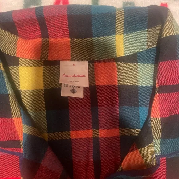 Hanna Andersson women’s Colorful Plaid flannel Button-Up nightshirt w/pockets - Picture 2 of 8